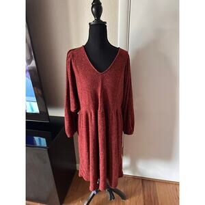 Cal-Style Vintage-Inspired Boho Knit Dress – Rust Brown – Relaxed Prairie Style
